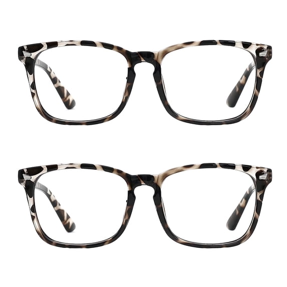 Rirool 2 Pack Blue Light Blocking Computer Glasses, Leopard Frames Clear Lens Anti Eyestrain UV400 Screen Glasses for Women Men Reading Gaming TV Phone Office Work Screen Time Comfort Kit