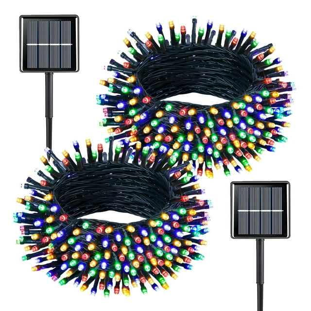 Rirool 2Pack Solar Christmas Lights 100LED 39ft Waterproof Multicolor