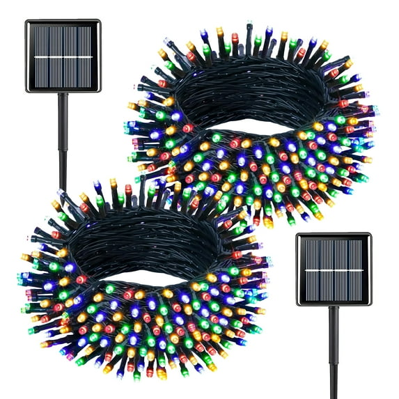 Rirool 2-Pack Solar Christmas Lights 100LED 39ft Waterproof Multicolor String Lights with 8 Modes for Gardens, Wedding, Party, Christmas Tree, Xmas Outdoor Decorations
