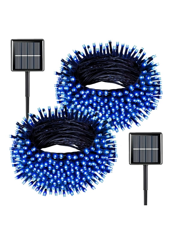 Rirool 2-Pack Solar Christmas Lights Outdoor Waterproof, 100 LED 39ft Blue Solar String Lights with 8 Modes for Garden Party Tree Halloween Christmas Decorations