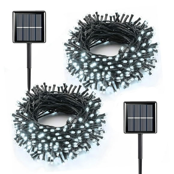 Rirool 2-Pack Solar String Lights Outdoor Waterproof, 39ft 100 LED Solar Christmas Lights with 8 Modes for Patio Yard Christmas Decorations - Cool White