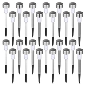 Rirool 24 Pack Solar Pathway Lights Outdoor, Stainless Steel Waterproof LED Landscape Lighting, Auto On/Off Garden Stake Lights for Yard Walkway Lawn, Cool white