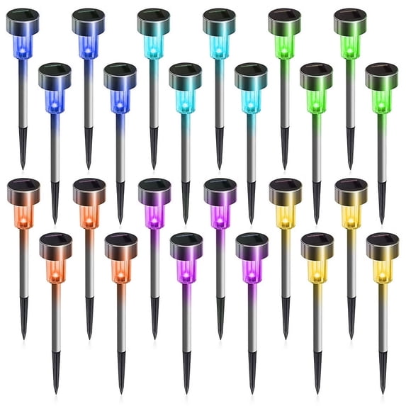 Rirool 24 Pack Solar Pathway Lights Outdoor, Stainless Steel Waterproof LED Landscape Lighting, Auto On/Off Garden Stake Lights for Yard Walkway Lawn, Multi-color