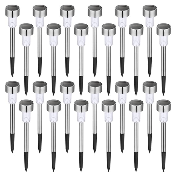 Rirool 24 Pack Solar Pathway Lights Outdoor, Stainless Steel Waterproof LED Landscape Lighting, Auto On/Off Garden Stake Lights for Yard Walkway Lawn, Cool white