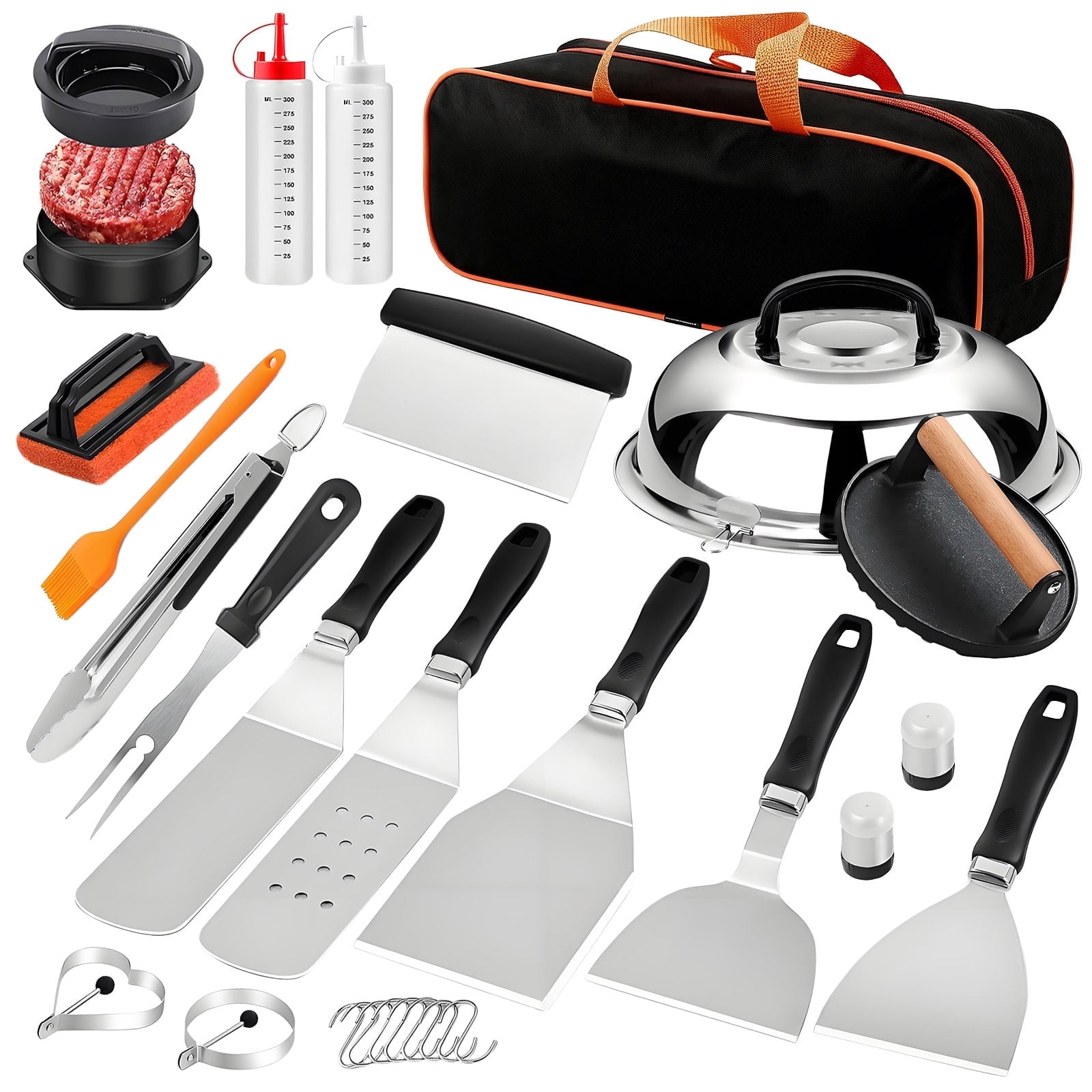Rirool 28PCS Griddle Accessories Kit, Flat Top Grill Accessories Set with Spatulas, Burger Press, Basting Cover, BBQ Grill Tools Set with Carry Bag for Outdoor Cooking & Camping