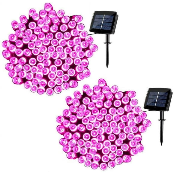 Rirool 2Pack 200 LED Pink Solar Halloween Lights - 75.5ft, Waterproof Outdoor String Lights with 8 Lighting Modes for Patio, Tree - Christmas and Halloween Decorations