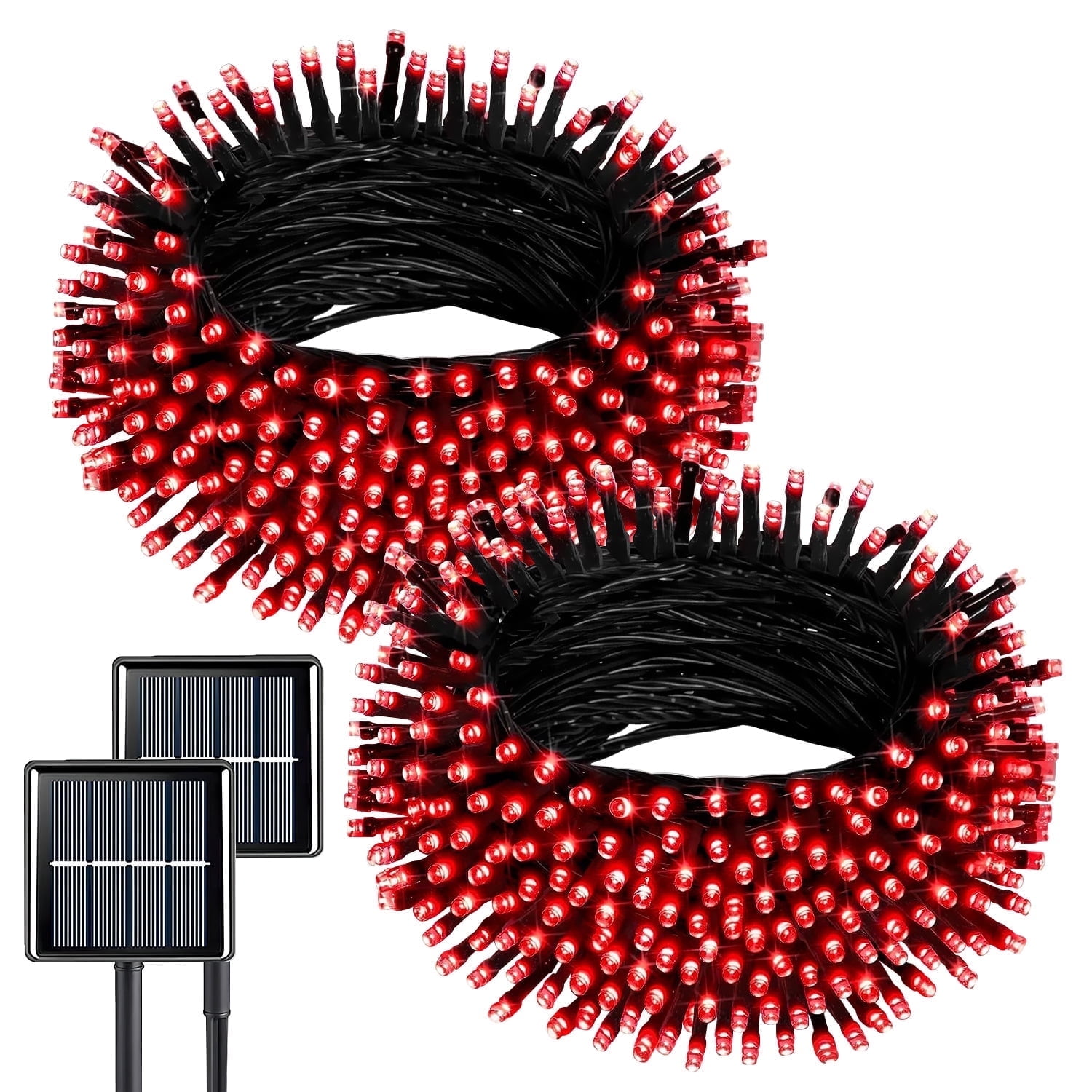 Rirool 2Pack 200 LED Red Solar Halloween Lights - 75.5ft, Waterproof Outdoor String Lights with 8 Lighting Modes for Patio, Tree - Christmas and Halloween Decorations