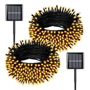 Rirool 2Pack 72ft 200 LED Solar Christmas Lights - Warm White, Waterproof Outdoor String Lights with 8 Modes for Garden,