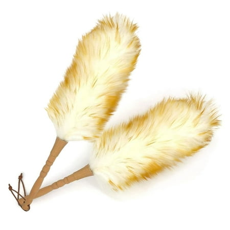 Rirool 2Pack Wooden Handle Wool Duster - Flexible Head - 18.9 inches Long - Natural Feather Duster for Cleaning Screen, Furniture, Ceiling Fans