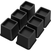 Rirool 3 Inch Bed Risers 6 Pack, Heavy Duty Stackable Square Furniture Risers, Black ABS Elevators for Beds, Sofas, Tables and Desks, Non-Slip Lift Blocks for Extra Storage Space