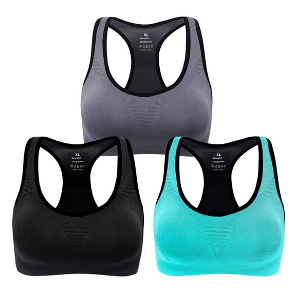 Rirool 3-Pack Women's Racerback Sports Bras, High-Impact Workout Yoga Gym Activewear Fitness Bra XL