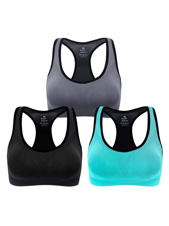 3-Pack Women's Racerback Sports Bras, High-Impact Workout Yoga Gym Activewear Fitness Bra XL