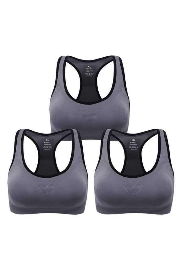 3-Pack Women's Racerback Sports Bras, High-Impact Workout Yoga Gym Activewear Fitness Bra XL