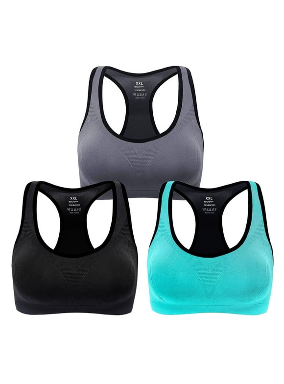 3-Pack Women's Racerback Sports Bras, High-Impact Workout Yoga Gym Activewear Fitness Bra XXL