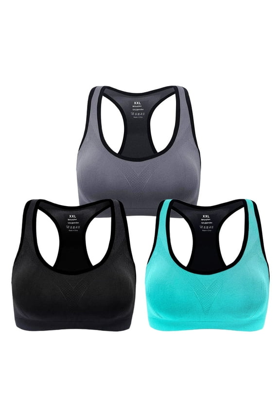 3-Pack Women's Racerback Sports Bras, High-Impact Workout Yoga Gym Activewear Fitness Bra XXL