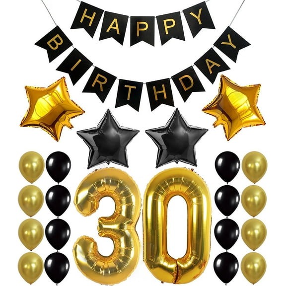 Rirool 30th Birthday Party Decorations Kit with Happy Birthday Banner, Cardstock Gold