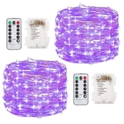 Rirool 2-Pack 33ft Purple LED Fairy String Lights, Battery Operated Copper Wire Fairy Lights with Remote, 8 Modes, Timer, IP65 Waterproof Decor for Bedroom, Gar
