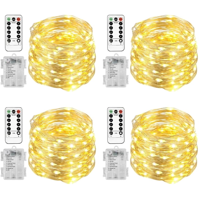 Led Downlights Label 4-Pack 100 LED Fairy Lights - Warm White, Battery Operated, for ...