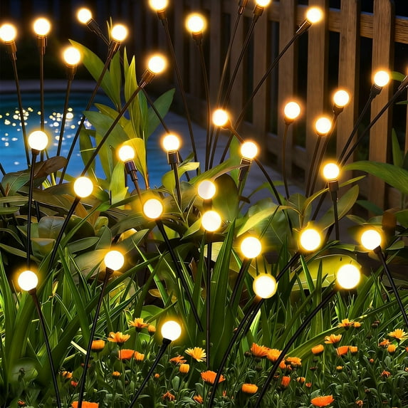Rirool 4-Pack Solar Firefly Lights – 40 LED Outdoor Garden Decor, Waterproof, Wind-Powered, Multicolor & Warm White, Romantic Patio Lighting
