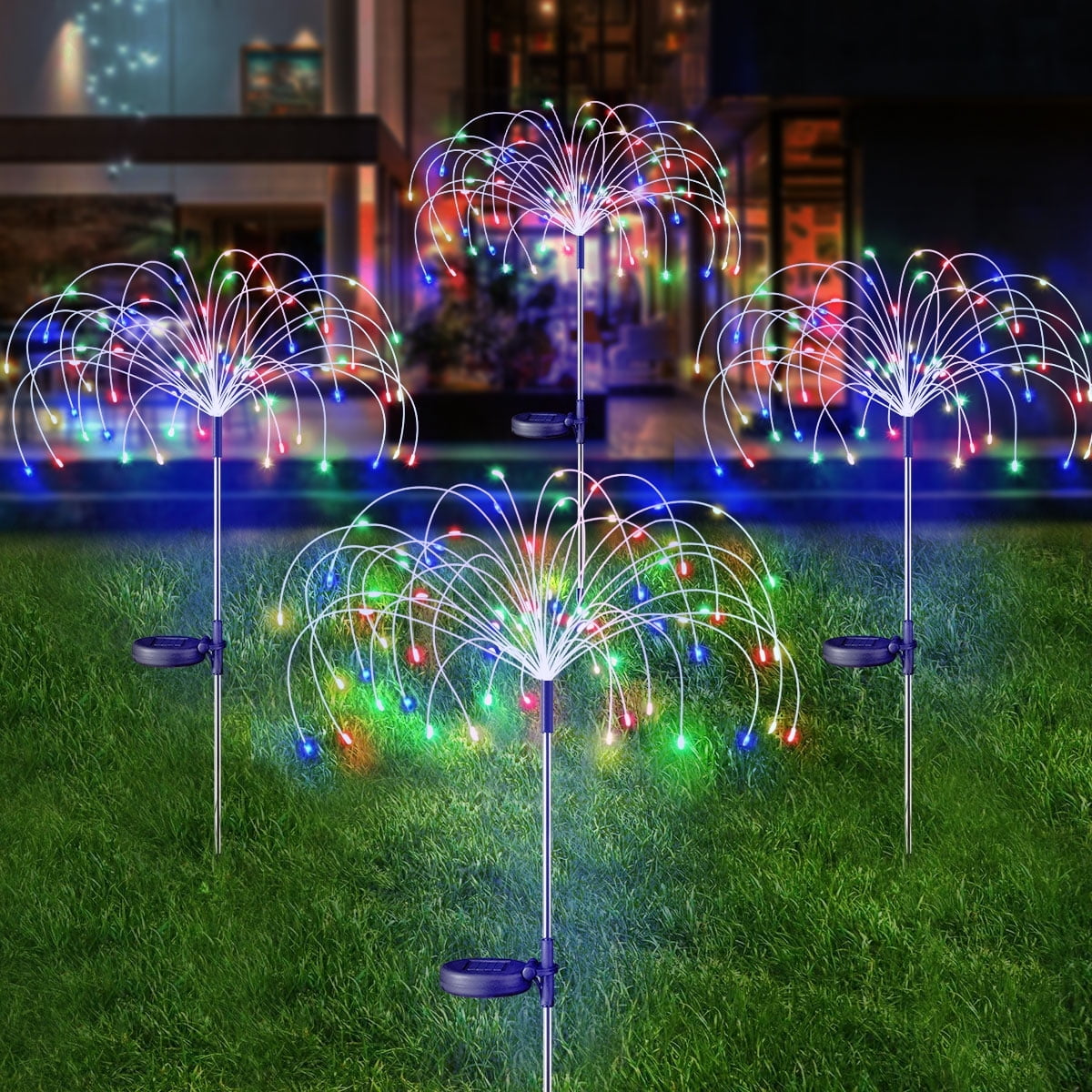 Rirool 4 Pack Solar Firework Lights, 120 LED Outdoor Garden Lights, Waterproof IP65 Pathway Yard Decor, DIY Copper Wire, Auto On/Off, Multicolor