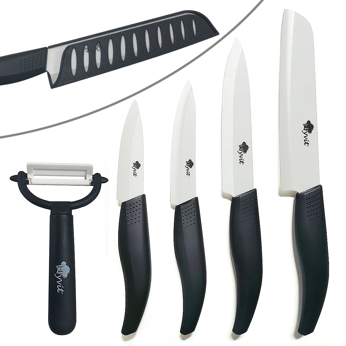 Serrated Grey Ceramic Knife Set with 5 Serrated Knife, Kitchen Knife Set.  Includes 3”, 4”, 5”, 6” Ceramic Knives, Matching Sheaths and a Matching  Vegetable Peeler in a Gift Box - Yahoo Shopping