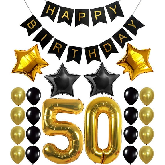 Rirool 50th Birthday Party Decorations Kit - Happy Birthday Banner, Gold Balloons, Confetti Balloons
