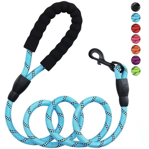Rirool 5ft 1/2in Blue Nylon Rope Dog Leash, Heavy Duty Reflective Pet Lead with Soft Padded Anti-Slip Handle and Metal Clasp for Medium Large Dogs 18-120 lb, Outdoor Walking Training