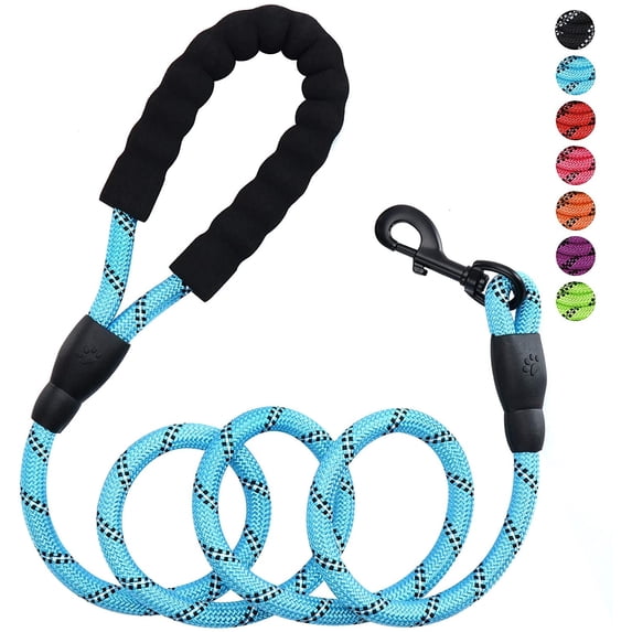 Rirool 5ft 1/2in Blue Nylon Rope Dog Leash, Heavy Duty Reflective Pet Lead with Soft Padded Anti-Slip Handle and Metal Clasp for Medium Large Dogs 18-120 lb, Outdoor Walking Training
