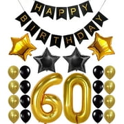 Rirool 60th Birthday Party Decorations Kit - Happy Birthday Banner, Gold Balloons, Confetti Balloons