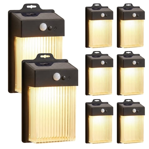 Rirool Paquete de 8 Luces de Cerca Solar para Exterior Impermeables, Luces de Pared Solar con Sensor de Movimiento para Patio, Patio Trasero, Cerca, Terraza, Porche, Sendero, Blanco Cálido