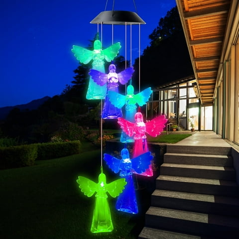 Rirool Angel Color Changing Solar Wind Chime - Waterproof LED Light for Outdoor Decoration
