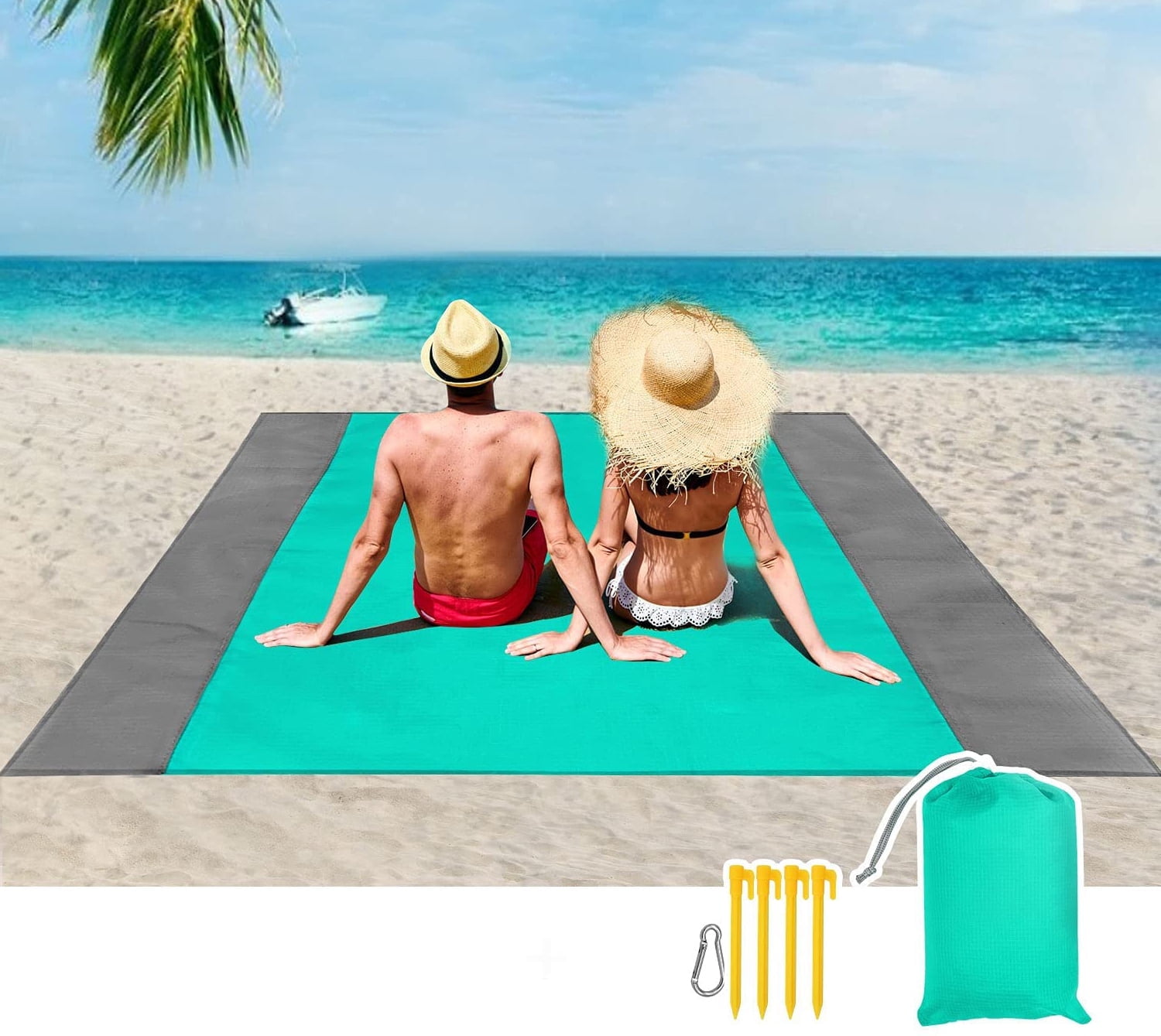 Rirool Beach Blanket, Sandproof Beach Mat Large 4-7 Persons, Waterproof Picnic Storage Bag (83"x78")