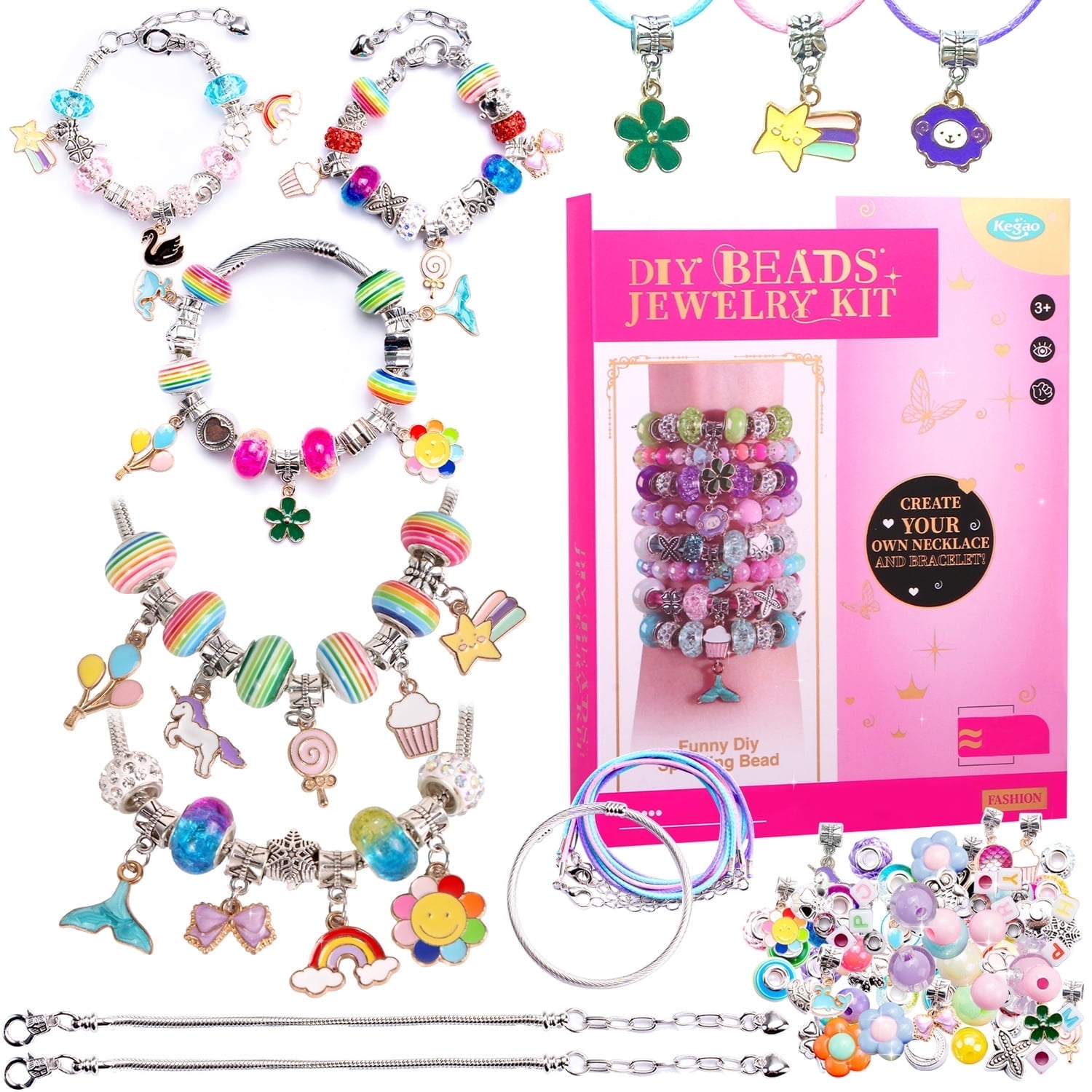 Rirool Beads Bracelet Making Kit - 198-Piece DIY Friendship Jewelry Craft Set for Girls, Kids & Teens, Includes Beads, Pendants, Charms, Storage Box