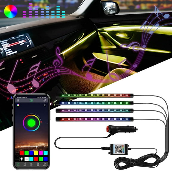 Rirool 4-Pack Car Interior LED Lights with APP Control - 16 Million Colors, Music Sync & Voice Activated, RGB Strip Lights for Cars, Trucks, SUVs