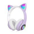 thumbnail image 1 of Rirool Cat Ear Bluetooth Headphones for Kids Girls - Wireless Headset w/Mic, 94dB Volume Limit, LED Lights, Foldable, for School/Travel Purple, 1 of 10
