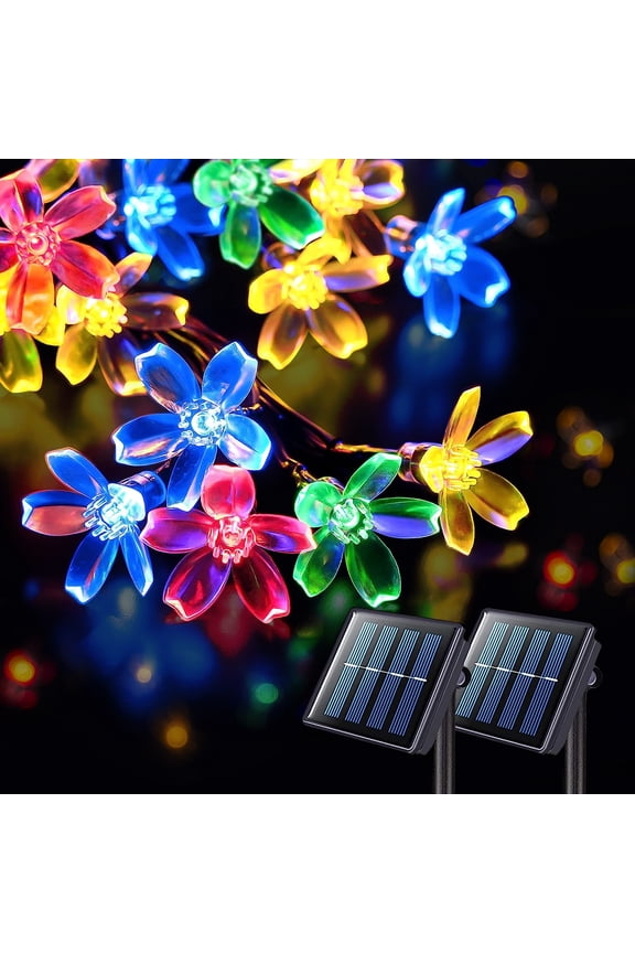Cherry Blossom Solar String Lights - 50 LED, 23ft, Multi-Color, Waterproof, for Outdoor/Indoor Décor