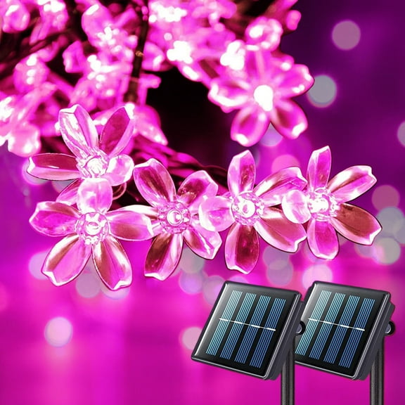 Rirool Cherry Blossom Solar String Lights - 50 LED, 23ft, Pink, Waterproof, for Outdoor/Indoor Decor (2 Pack)