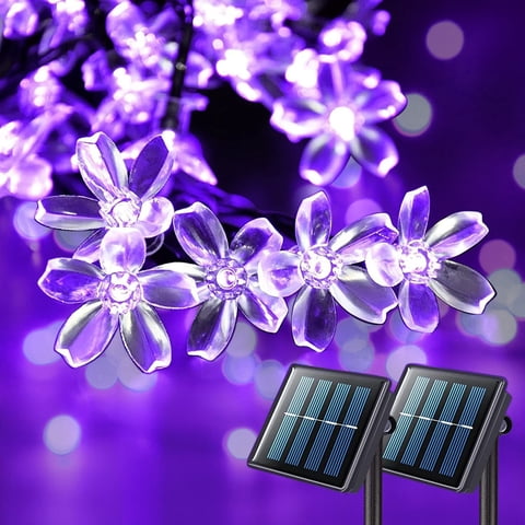 Rirool Cherry Blossom Solar String Lights - 50 LED, 23ft, Purple, Waterproof, for Outdoor/Indoor Décor