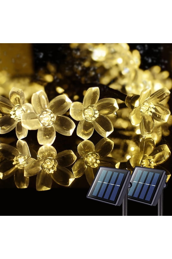 Cherry Blossom Solar String Lights - 50 LED, 23ft, Warm White, Waterproof, for Outdoor/Indoor Décor