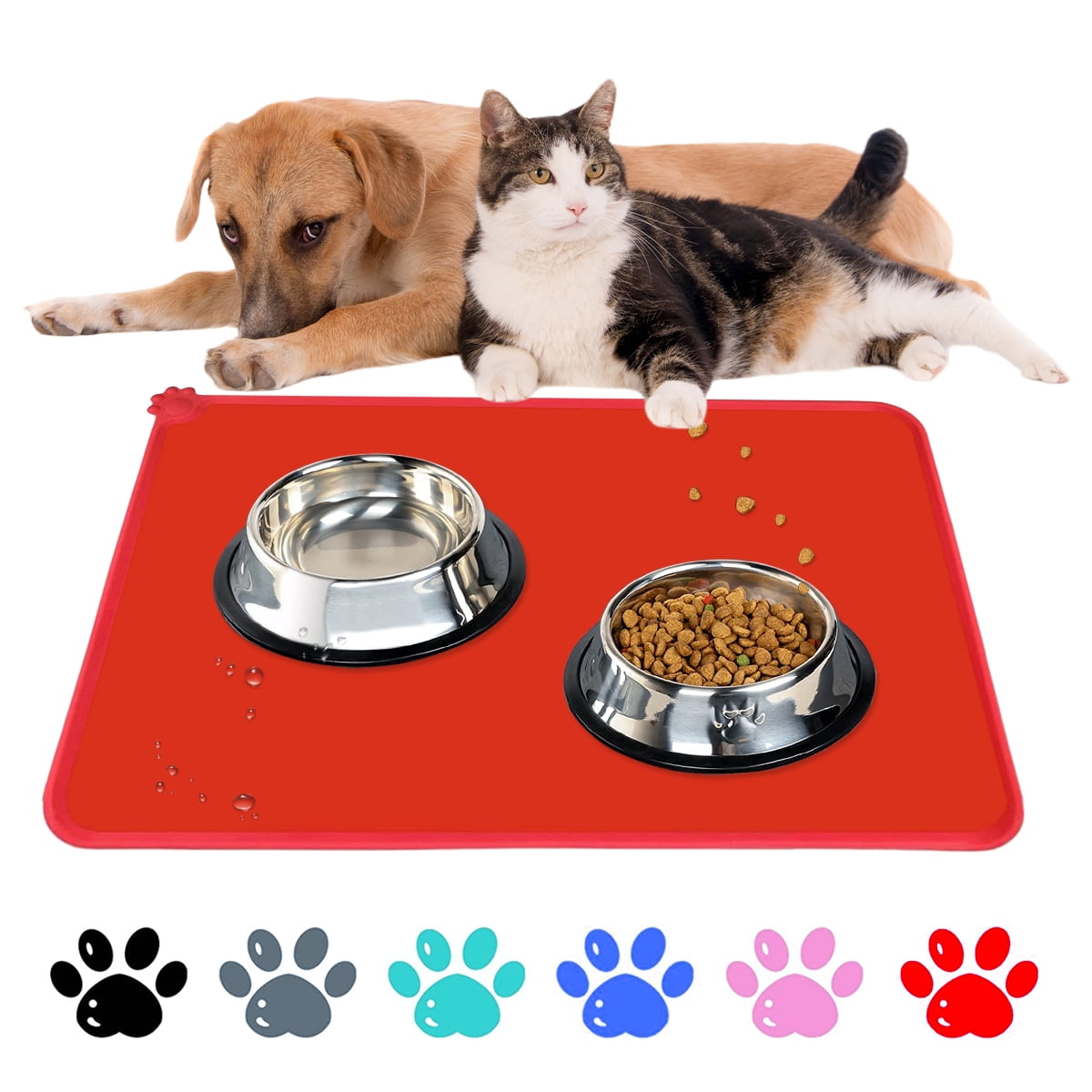 Silicone Waterproof Dog Cat Pet Food Mats Tray - Non Slip Pet Dog Cat Bowl  Mats Placemat - FDA Grade Dog Pet Cat Feeding Mat-GRAY