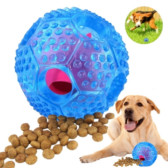 Rirool Dog Pet Food Treat Feeder Chew Toys - Tooth Cleaning Ball, Dispensing Toy for Small Medium Dog Puppy - Squeaky Balls, Blue