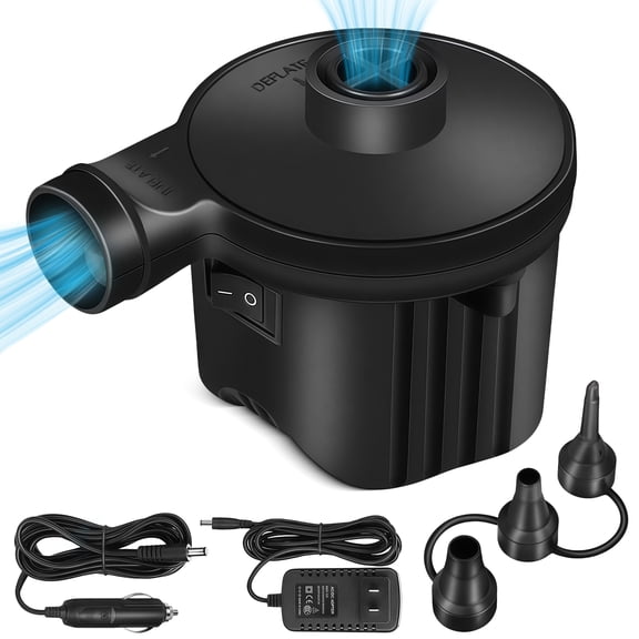 Rirool Electric Air Pump for Inflatables, Portable Quick Fill Air Pump with 3 Nozzles, 110V AC & 12V DC Inflator Deflator for Air Mattress, Pool Floats, Camping, Boats