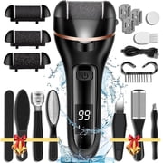 Rirool Electric Callus Remover Kit, 18-in-1 Pedicure Tool Set with 3 Roller Heads for Removing Cracked Heels and Dead Skin Black