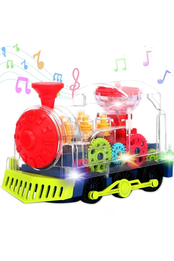 Electric Gear Train Toy for Toddlers - Transparent Mechanical Train with Flashing Lights & Music, Auto-Direction Change, STEM Learning Toy for Boys Girls Age 3+