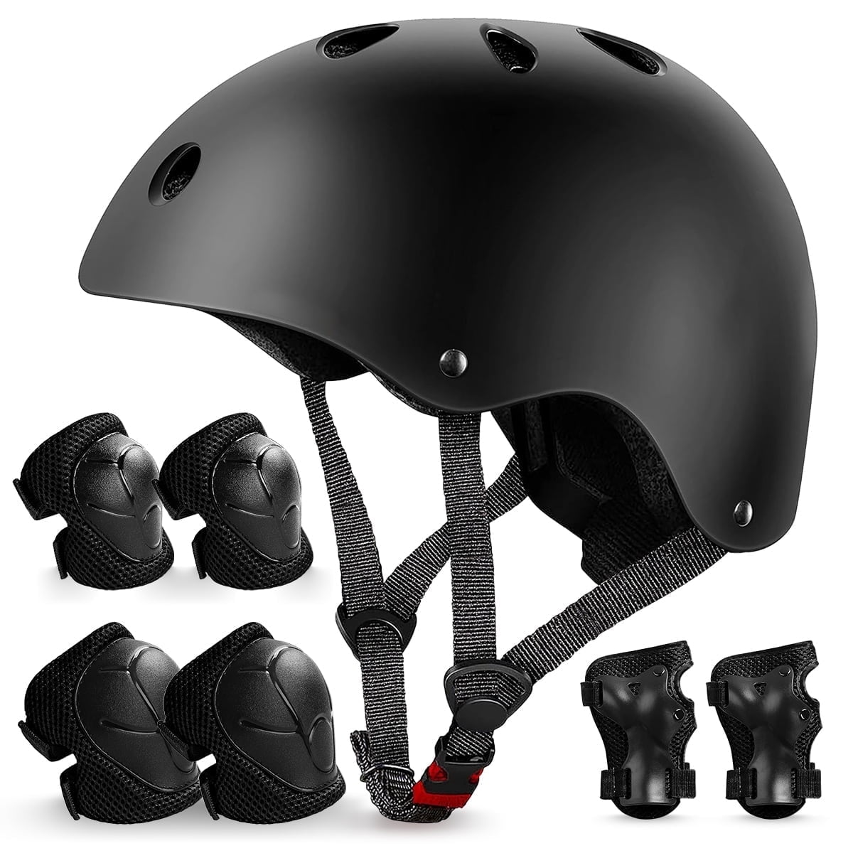 Rirool Kids Bike Helmet & Protective Gear Set - Ages 8-14 Boys Girls - Skateboard Cycling Scooter Rollerblading - Black