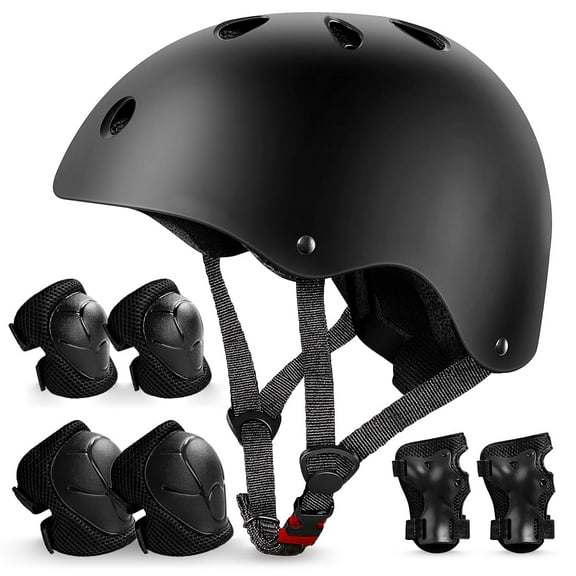 Rirool Kids Bike Helmet & Protective Gear Set - Ages 3-10 Boys Girls - Skateboard Cycling Scooter Rollerblading - Black