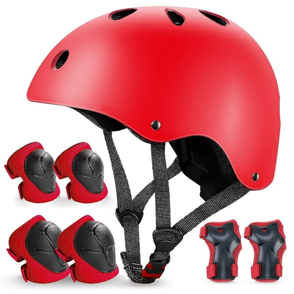 Rirool Kids Bike Helmet & Protective Gear Set - Ages 3-10 Boys Girls - Skateboard Cycling Scooter Rollerblading - Red