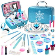 Rirool Kids Makeup Set Toys - 25-Piece Washable Princess Makeup Set with Blue Handbag and Accessories for Role Playing Ages 3-8+ Years