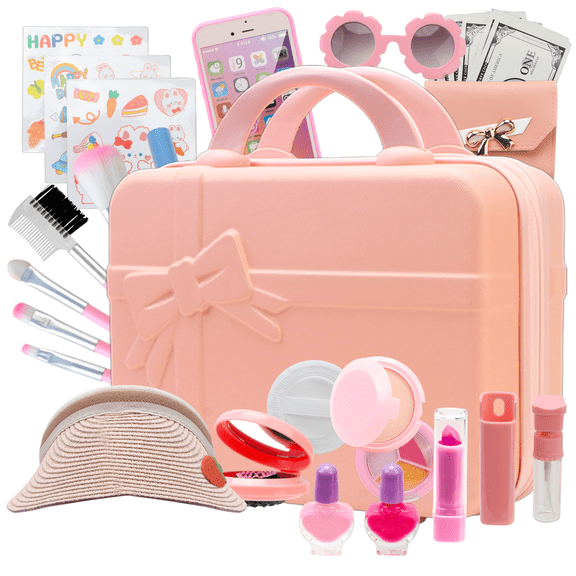 Rirool Kids Toy Travel Bag & Makeup Kit -39 Pcs Play Purse Set for Girls, Includes Wallet, Sunglasses, Phone, Sun Hat - Perfect Birthday Gift for 6-15 Year Olds