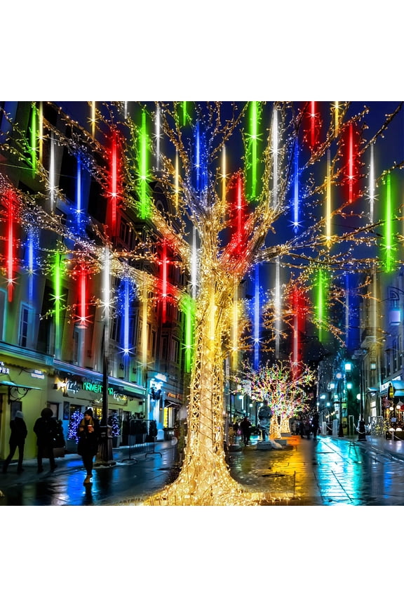 LED Falling Rain Fairy String Lights, 10cm 10 Tube 200 LED Meteor Shower Light, Waterproof Snow Falling Icicle Cascading Lights for Xmas Wedding Party Tree Holiday Decor, Multicolor